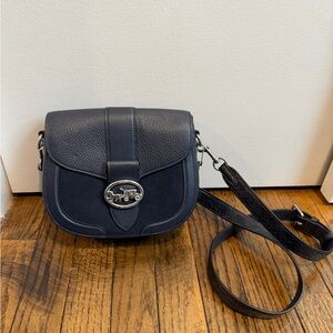 Coach Pebbled Leather Saddle Crossbody Bag - Navy